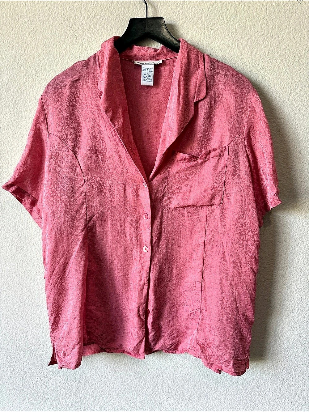 Anna and Frank Paisley Silk Button Down in Pink Large